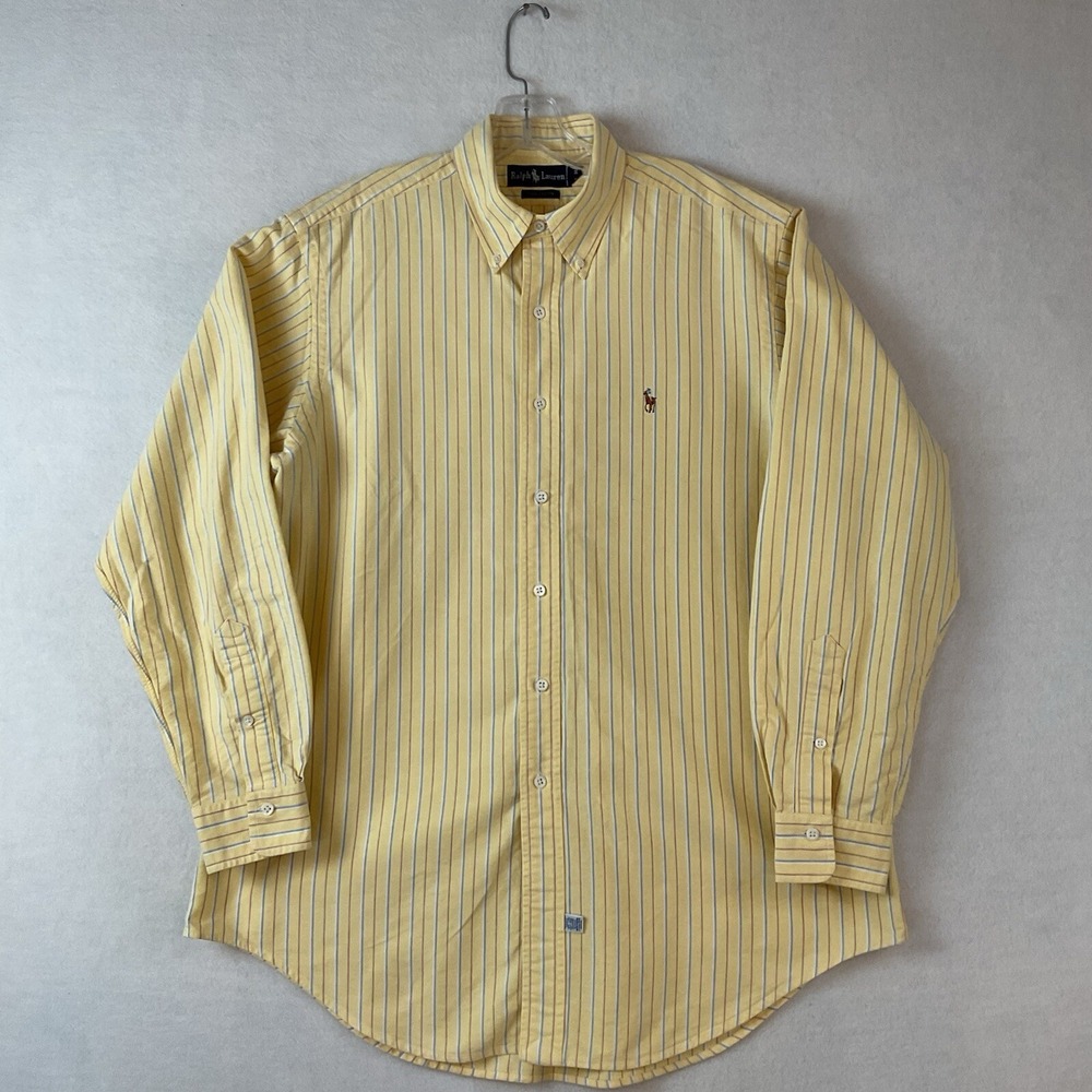 Polo Ralph Lauren Mens XL Yellow Striped Button Down Oxford Shirt Long Sleeve